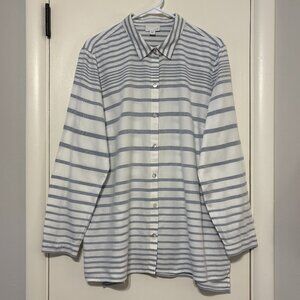 J. Jill Women's Blue/White Mixed-Stripe Button-Front Tunic Shirt Top L